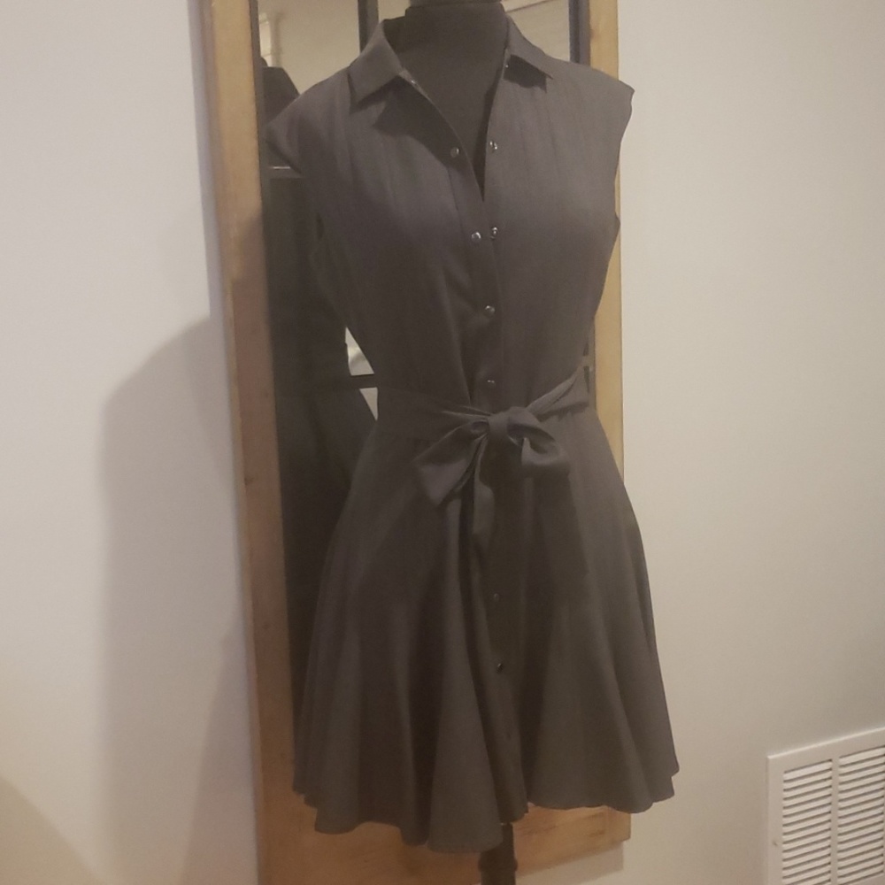 Calvin Klein Grey Cap Sleeve Button Down Dress